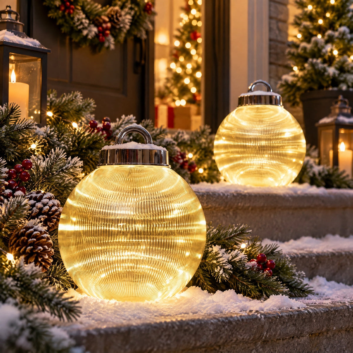 Indoor/Outdoor Giant LED Ornament Christmas Lights with 50 LED Lights, Warm White, Set of 2, by Holiday Time