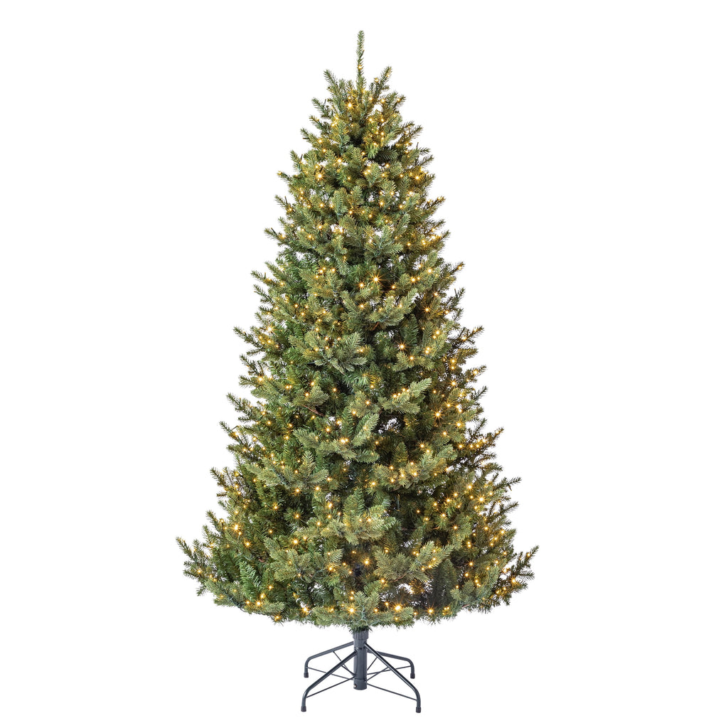 My Texas House 9' Pre-Lit Grand Spruce Green Artificial Christmas Tree with LumaDazzle Color-Changing Twinkle LED Lights, Quick Set, and Stand