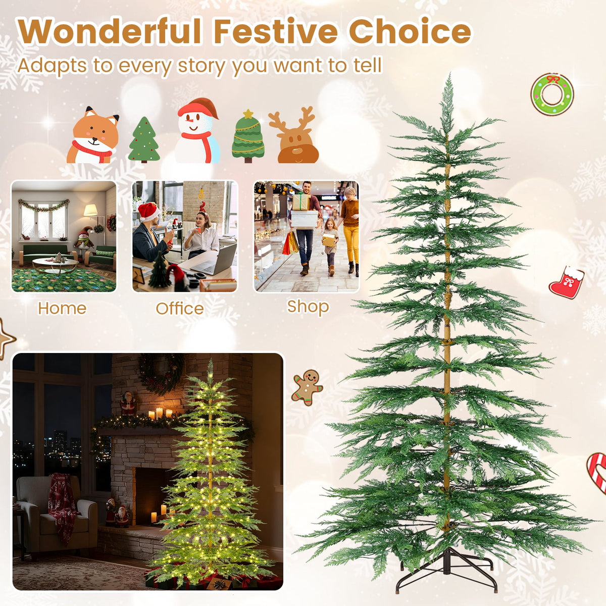 Costway 6.5 FT Pre-Lit Cypress Christmas Tree Hinged with 470 PE Branch Tips Timer & 430 Lights