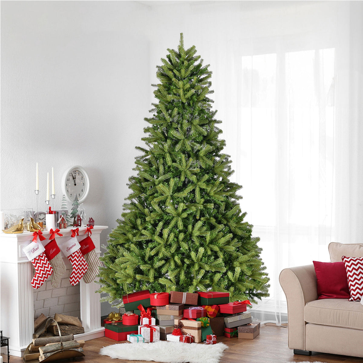 9FT Artificial Christmas Tree, Premium Spruce Hinged Full Christmas Tree with 2576 Branch Tips, Foldable Metal Stand, Holiday Xmas Tree for Home Party Office Decoration