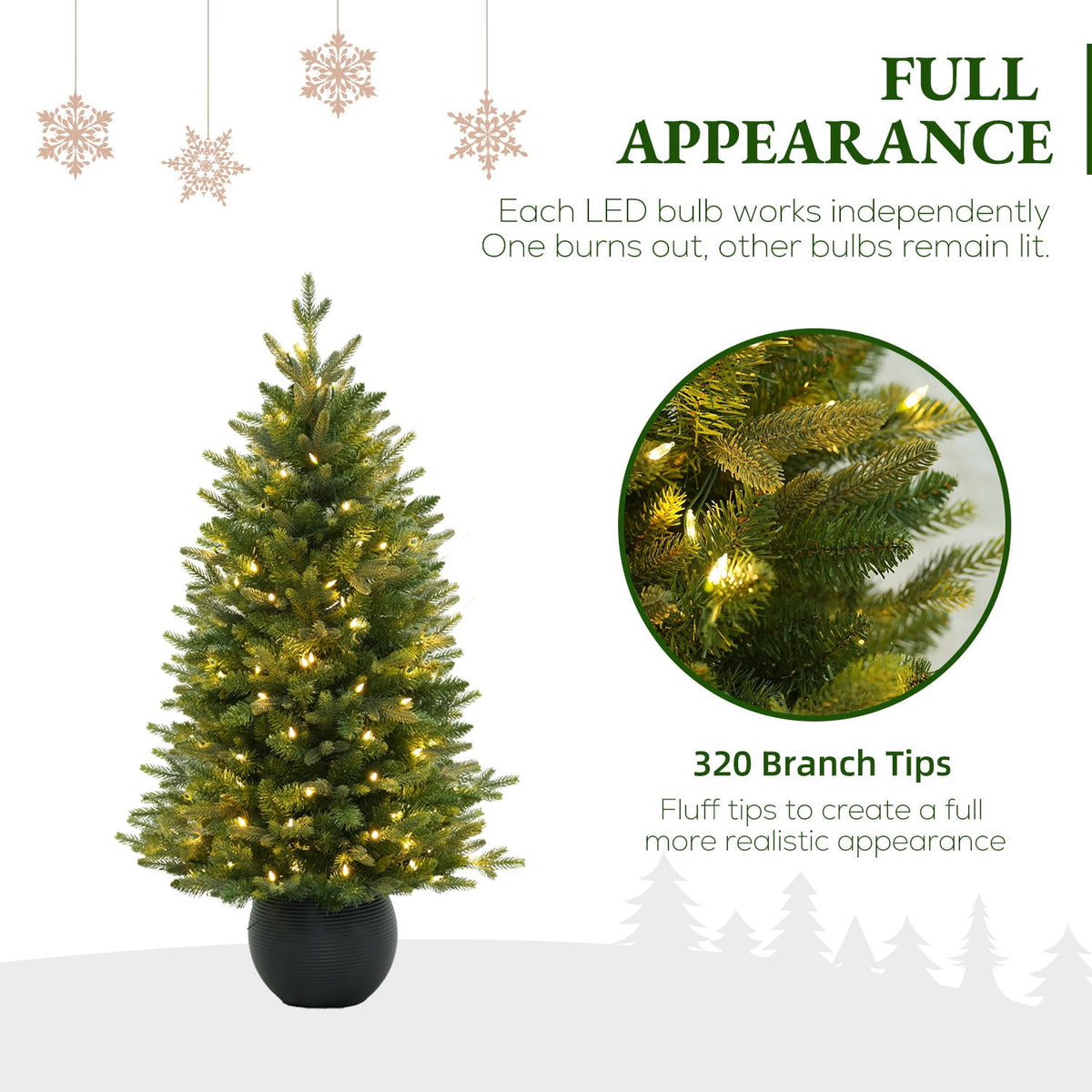 Vivatrees 3FT Potted Christmas Tree Pre-Lit with Warm White LED Lights Artificial Xmas Tree for Living Room Home Office Indoor Holiday Decoration