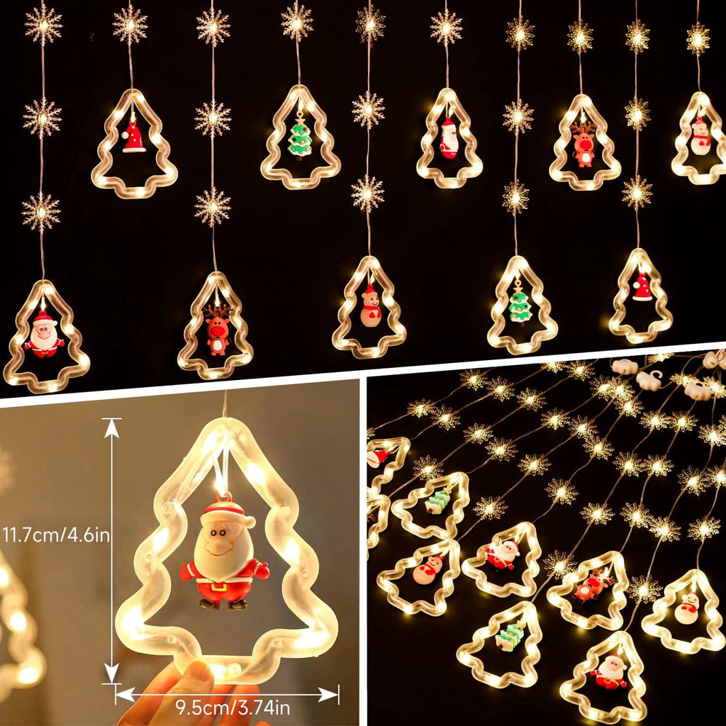 WILLED Christmas String Lights, 120 LED Window Curtain Lights with Christmas Ornaments, 9.8ft USB Powered Warm White Waterproof Fairy Lights Indoor Outdoor for Xmas Tree Patio Garden Party Home Decor