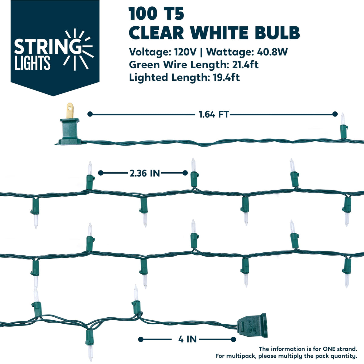 Joiedomi 300-Light Clear LED Christmas String Lights, 67.5ft, 2.5" Spacing