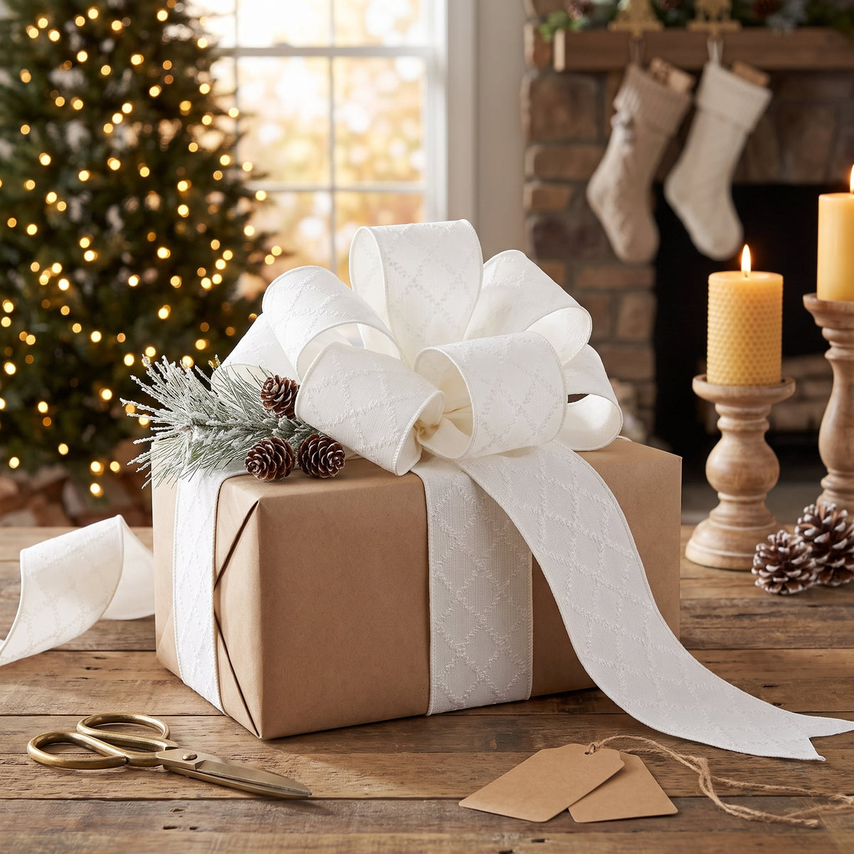 My Texas House White Christmas Ribbon, 5" x 20'