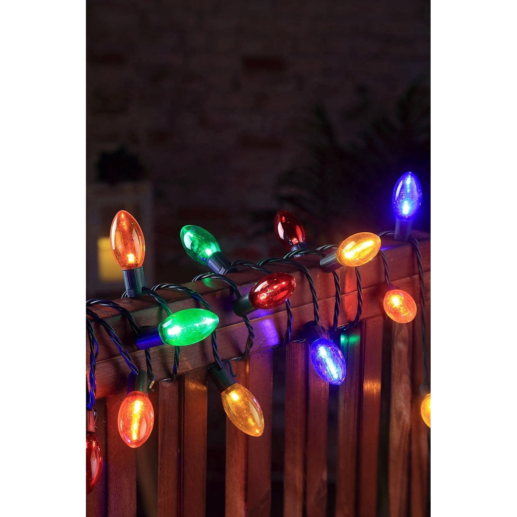 Indoor/Outdoor 25-Count LED Random Twinkling C9 Christmas String Lights, Multicolor, Green Wire, 14', by Holiday Time