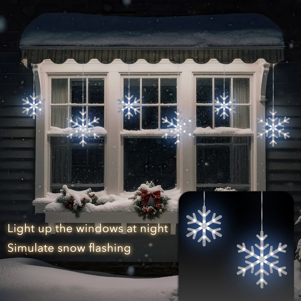 BeatiNeon 9ft Christmas Snowflake String Lights, 10 Pcs Blue & Cool White LED Snowfall Lights with Twinkle Effect, Connectable Indoor Outdoor Waterproof Holiday Decor for Eaves, Garden, Yard, Indoor