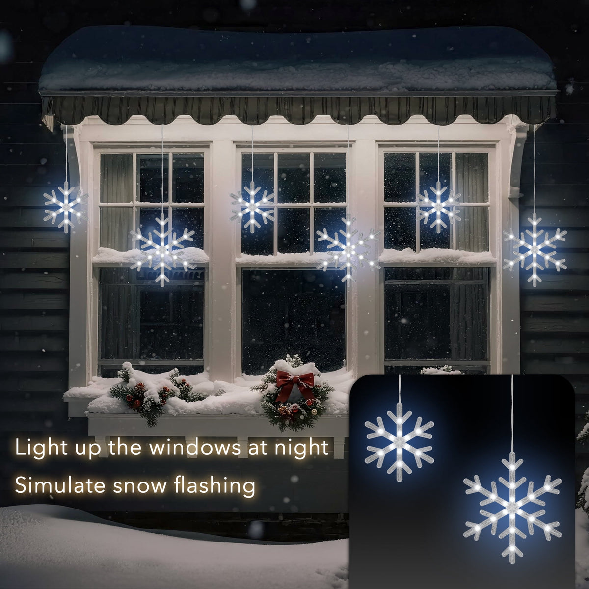 BeatiNeon 9ft Christmas Snowflake String Lights, 10 Pcs Blue & Cool White LED Snowfall Lights with Twinkle Effect, Connectable Indoor Outdoor Waterproof Holiday Decor for Eaves, Garden, Yard, Indoor