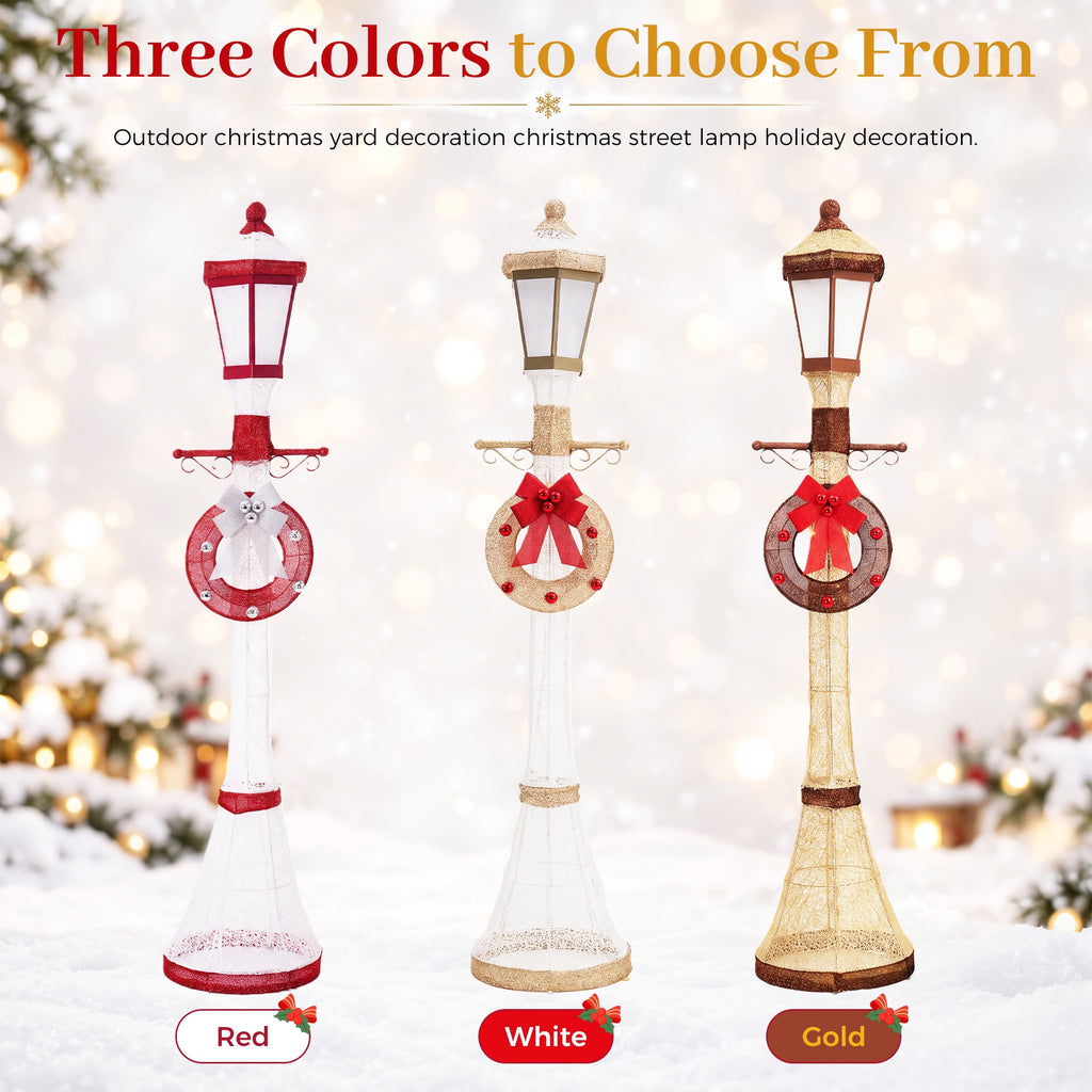 FOOWIN 6FT Christmas Lamppost Set of 2, Outdoor Christmas Lamp Post Decoration with 120 LED Lights, Holiday Porch Lamp Post Decor, Gold