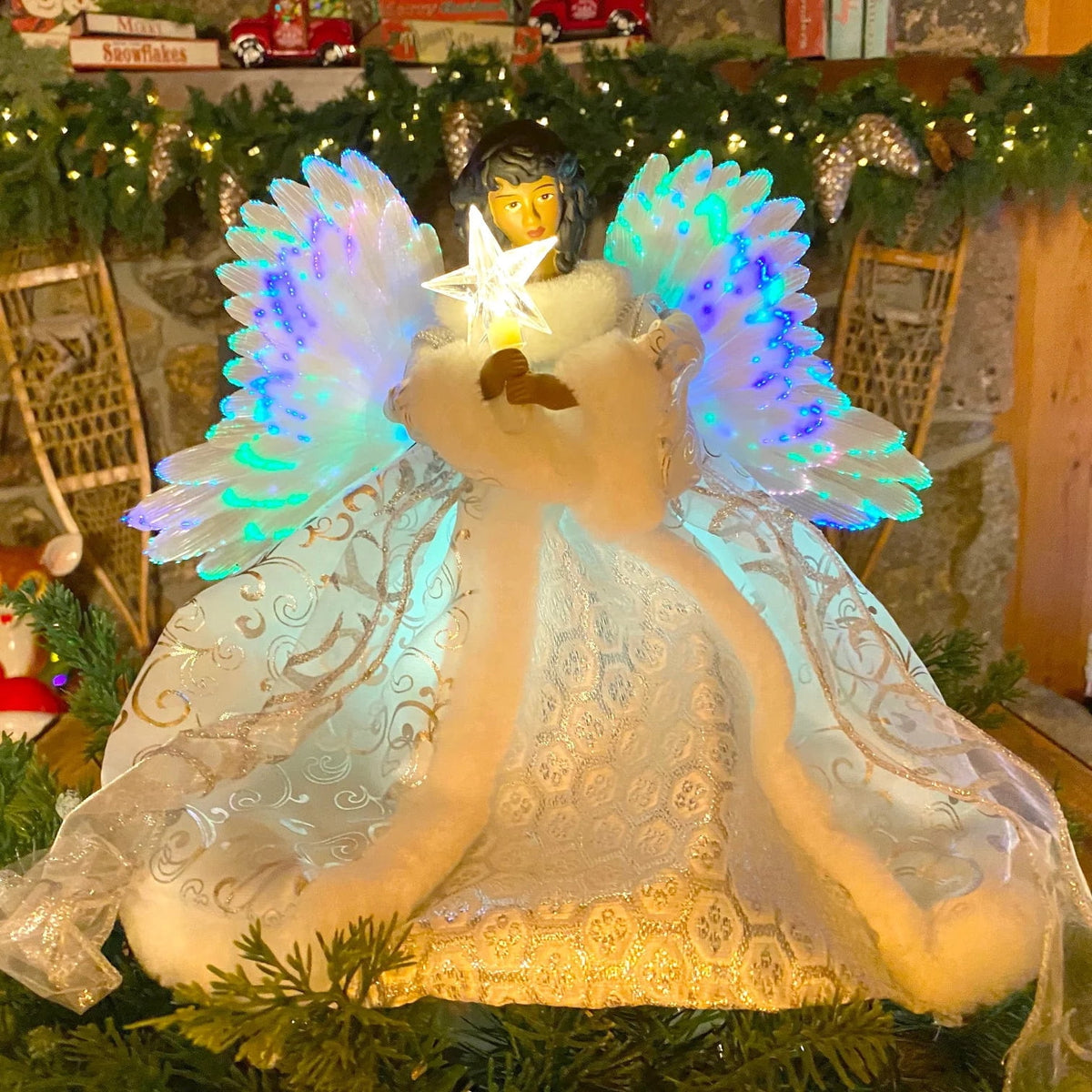 Mr. Christmas 12 in. Fiber-Optic Animated Tree Topper - Black Angel