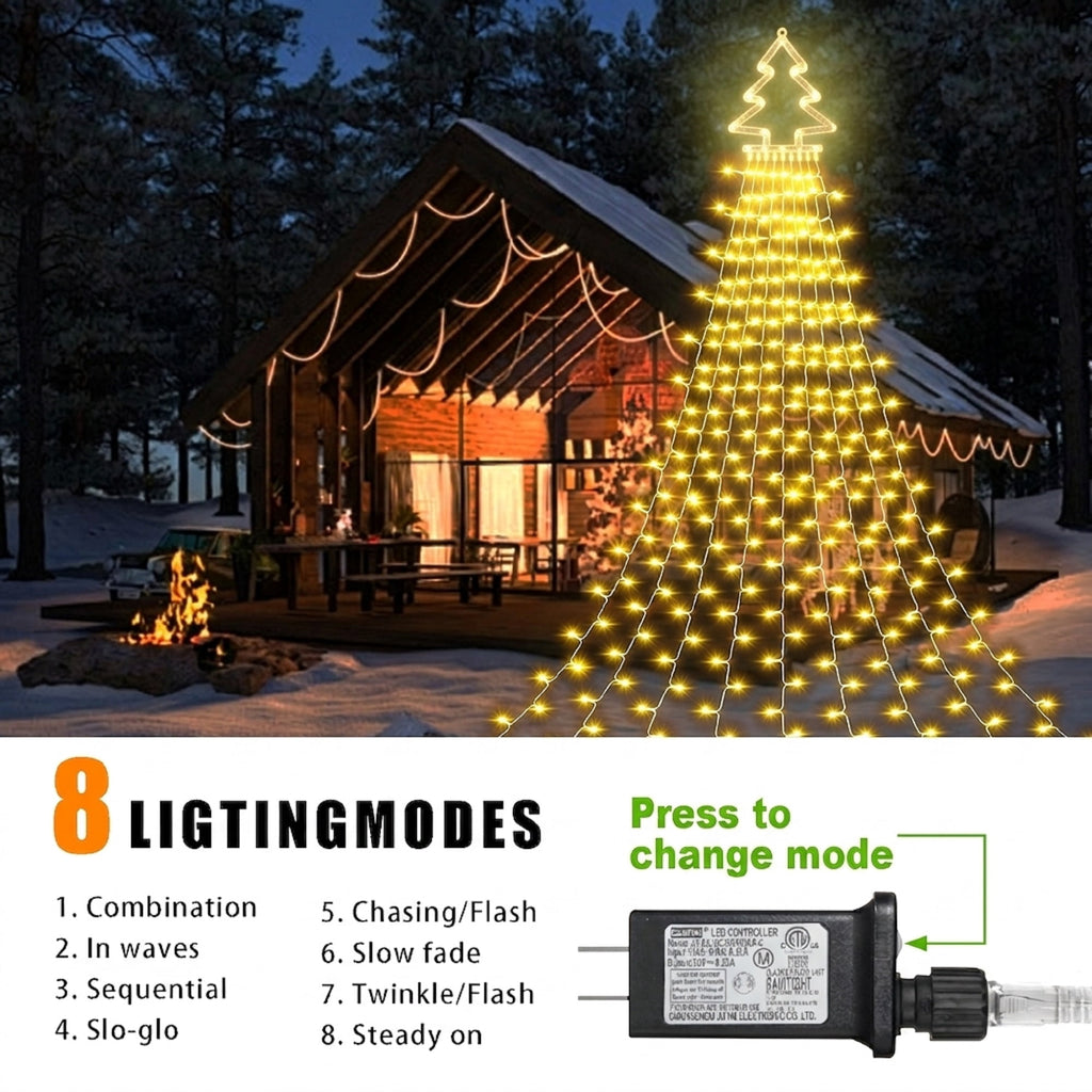 DAYBETTER Christmas String Lights Outdoor, Waterfall Star Lights with 317 LED, for Christmas Tree, New Year Decoration (Star-Multicolor)