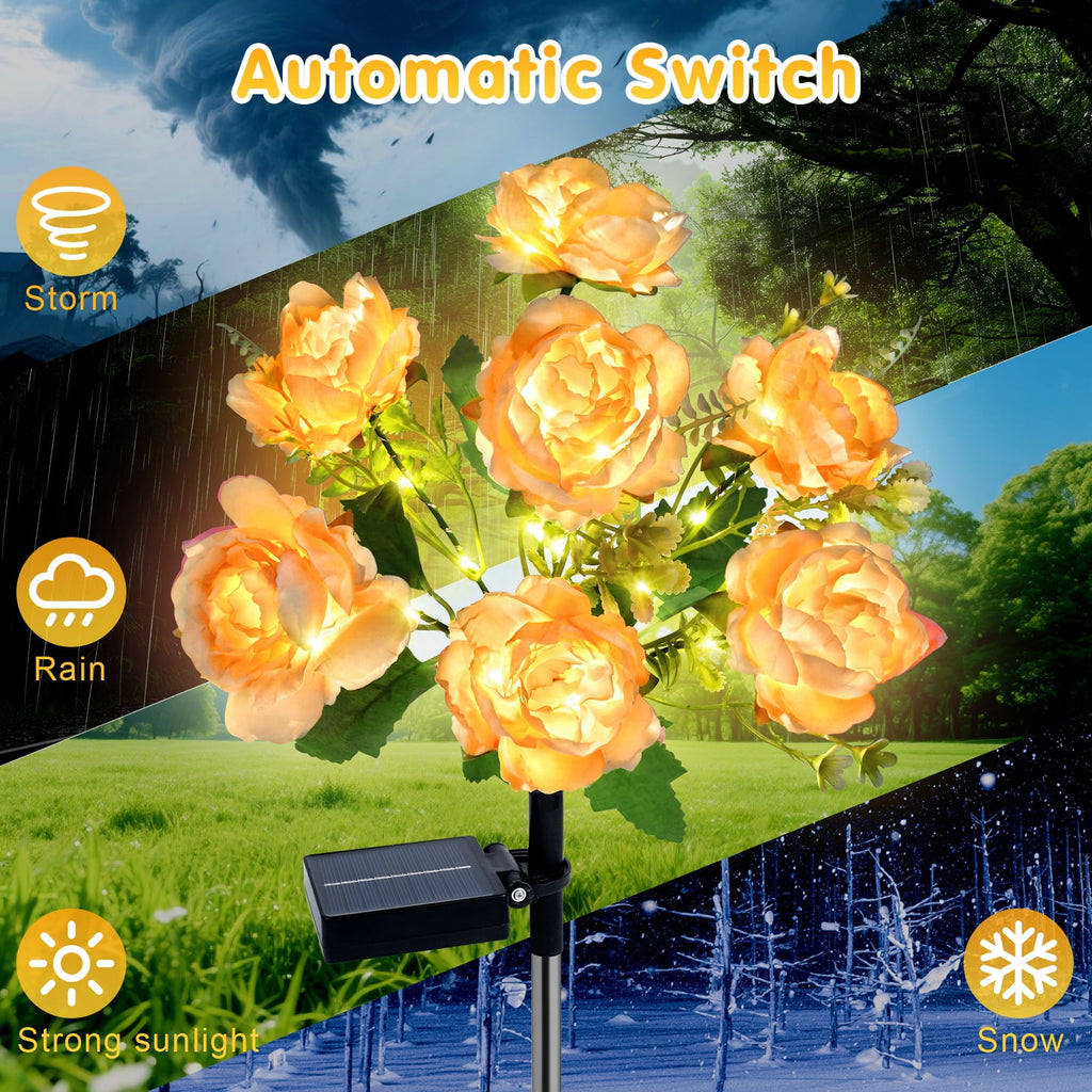 Qoosea Solar Garden Lights Outdoor Waterproof Decorative Flower New Upgraded 2 pack with 17 Butterfly Solar Lights for Garden Yard Outdoor Decor Pathway, Gifts for Mom