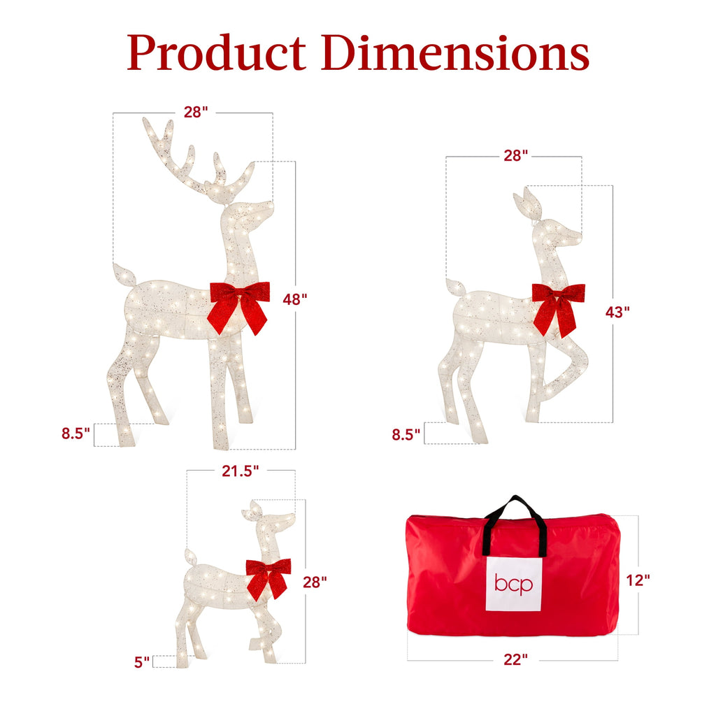 Best Choice Products 3-Piece 2D Deer Family Set, Lighted Christmas Outdoor Decoration w/ 175 Lights, Stakes - Gold