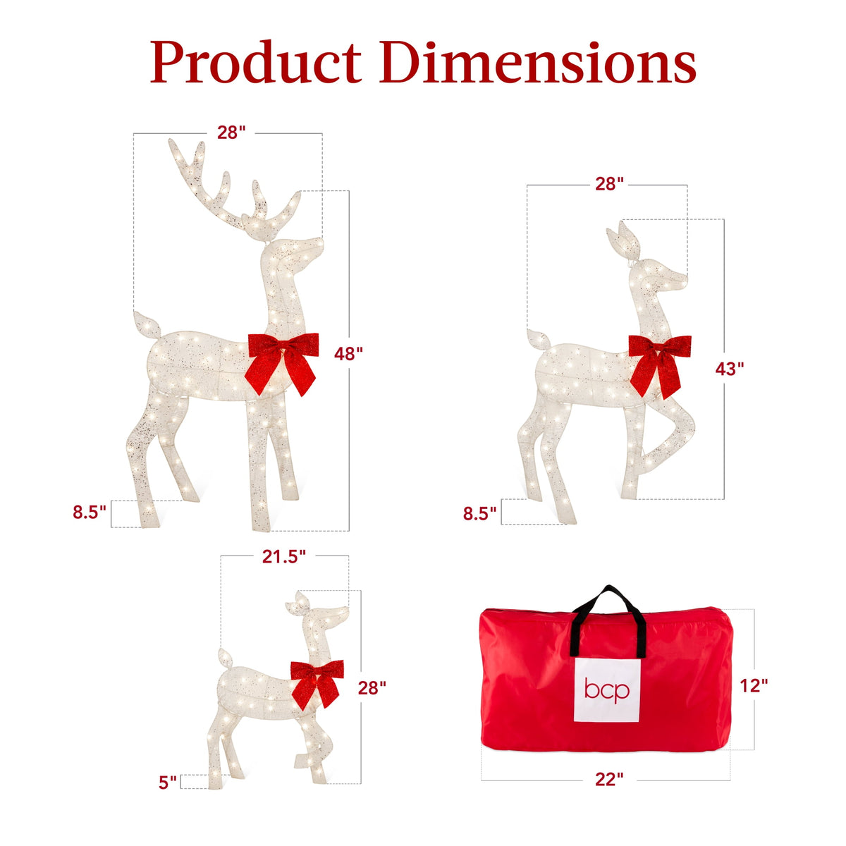 Best Choice Products 3-Piece 2D Deer Family Set, Lighted Christmas Outdoor Decoration w/ 175 Lights, Stakes - Gold