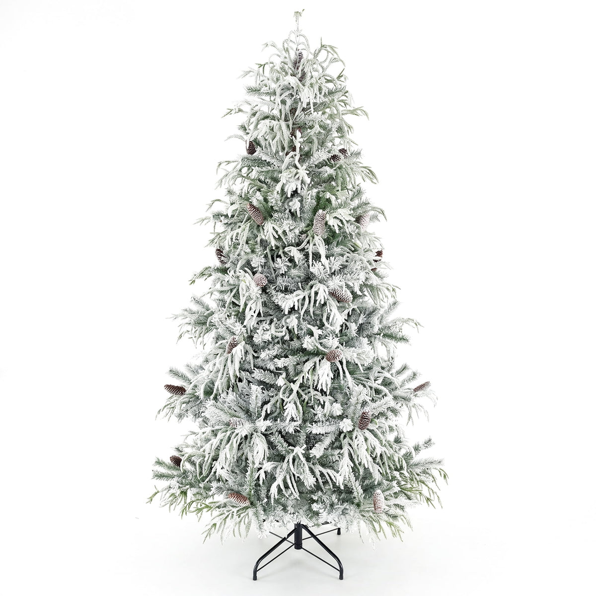 Costway 7 ft Flocked Cypress Christmas Tree with 710 Full PE Branch Tips, 350 LED Lights Sparse-Style White