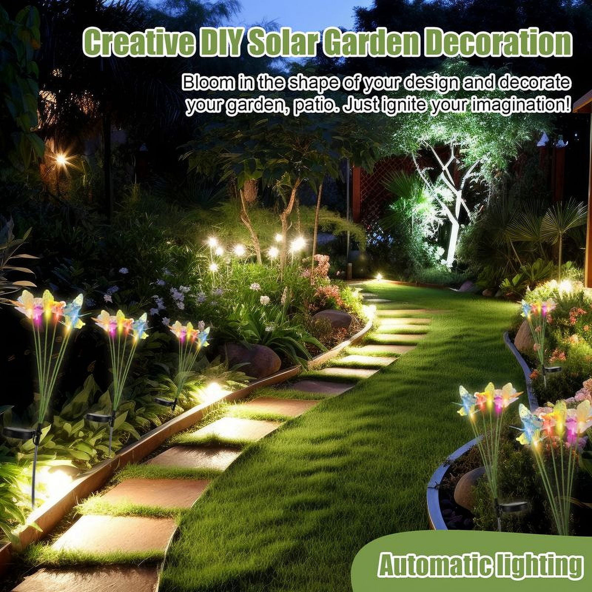 topjuju 2Pack Solar Garden Butterfly Lights, Swaying Butterfly Light, Like Lively Butterfly Flying in Garden, Waterproof Color Changing Solar Outdoor Lights for Yard Pathway Decor