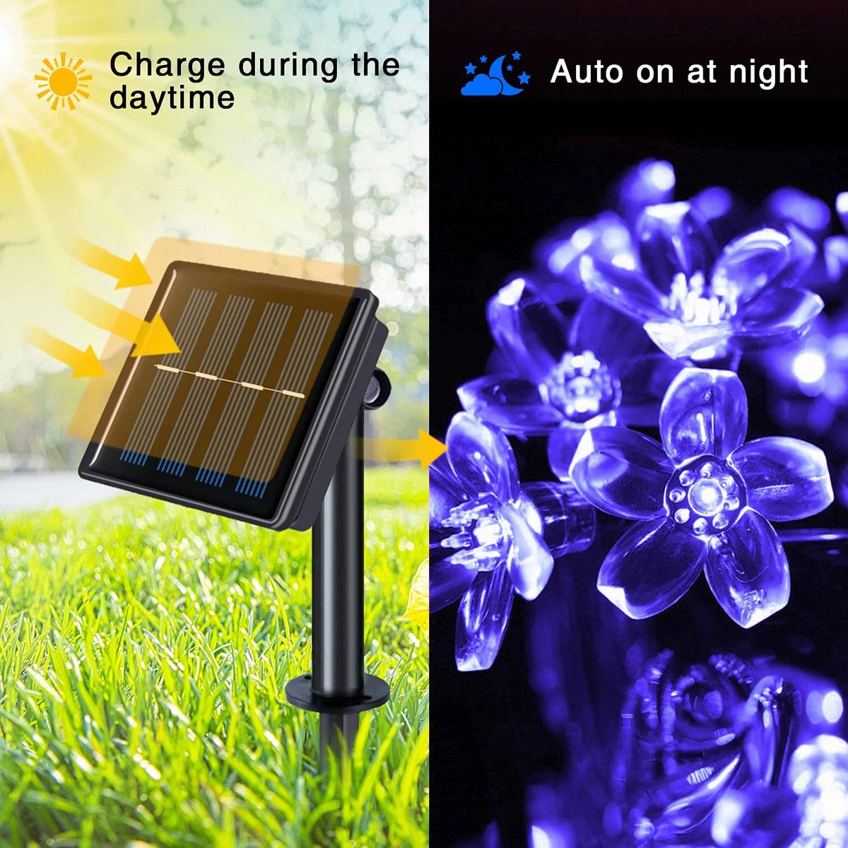 Solar Flower String Lights, Cherry Blossoms Solar Fairy Light,23ft 50 LED Outdoor Waterproof String Lights for Christmas Tree, Home, Garden, Wedding, Patio, Party Decorations(pink)