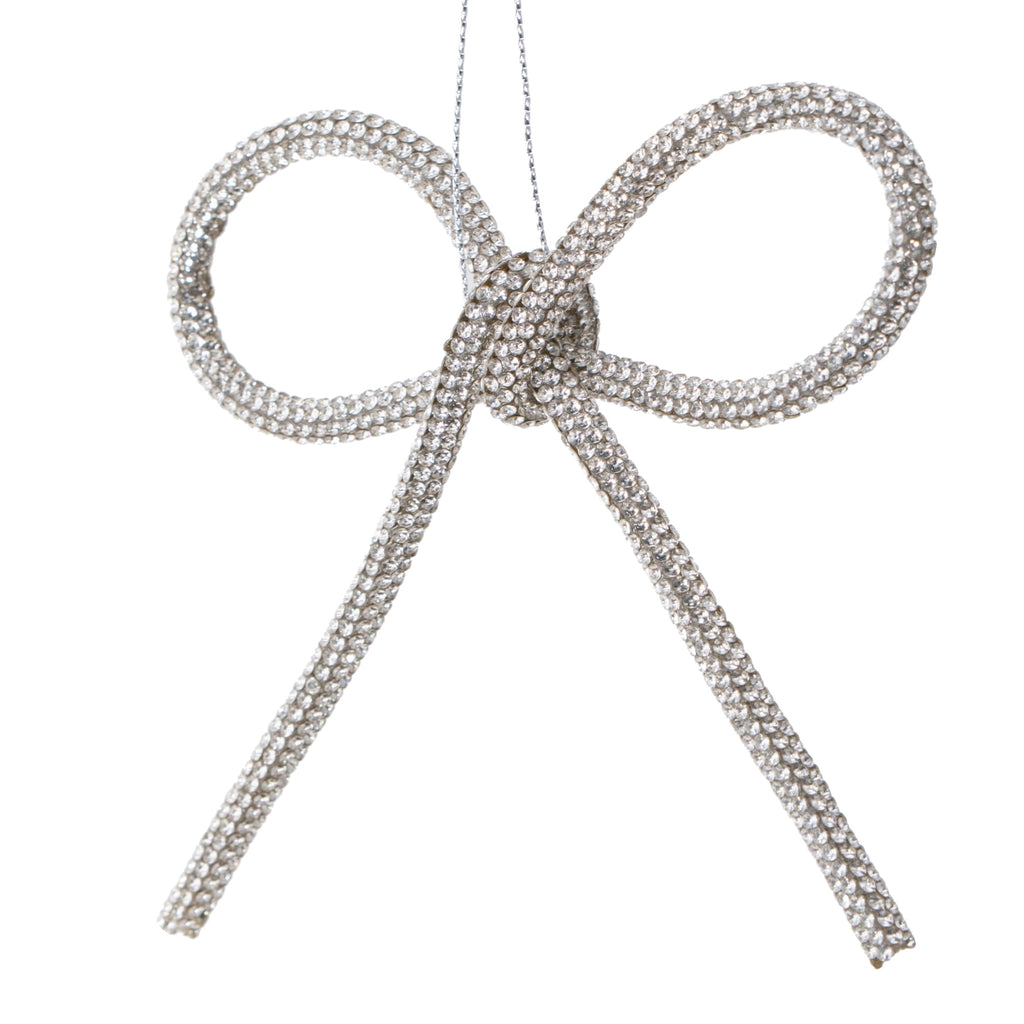 My Texas House 2-Count Silver Crystal Bow Christmas Ornaments, 4"