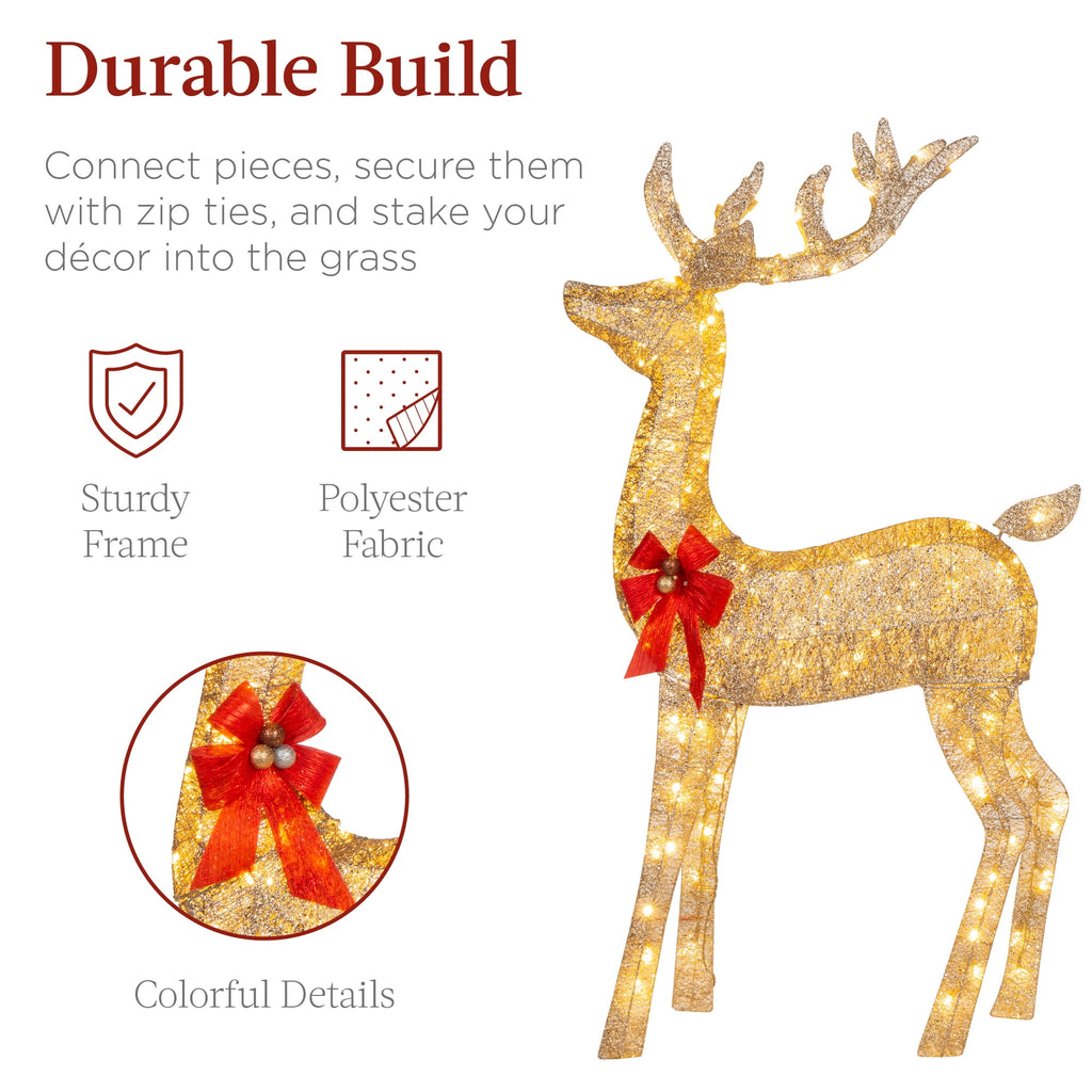 Best Choice Products 3-Piece Lighted Christmas Deer Set Outdoor Yard Decoration w/ 360 LED Lights, Stakes - White