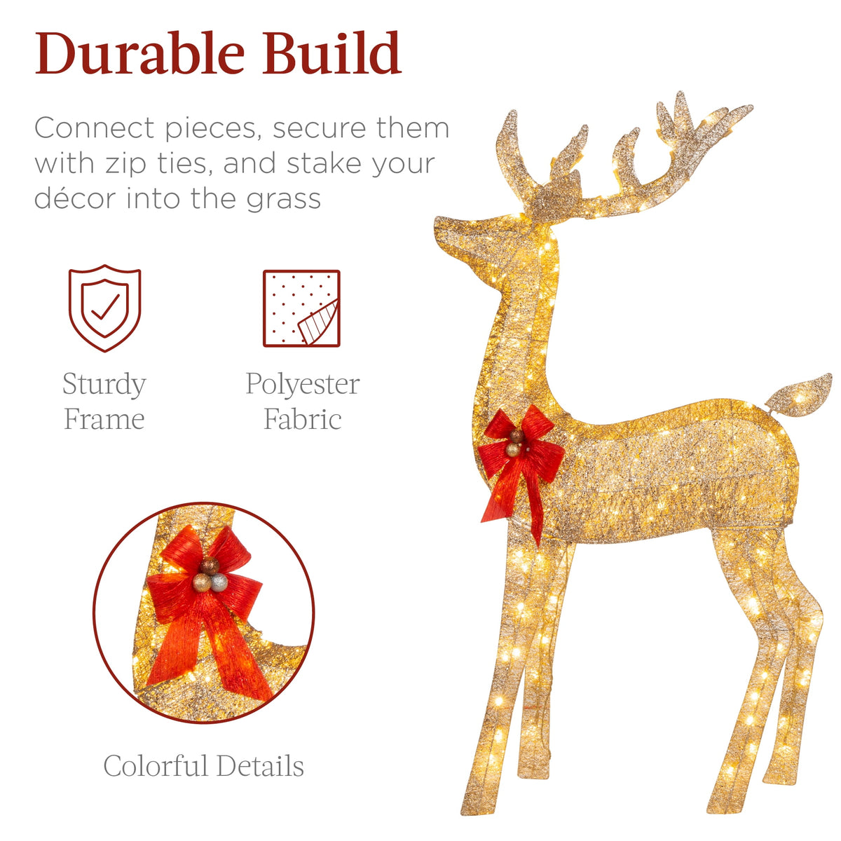Best Choice Products 3-Piece Lighted Christmas Deer Set Outdoor Yard Decoration w/ 360 LED Lights, Stakes - White