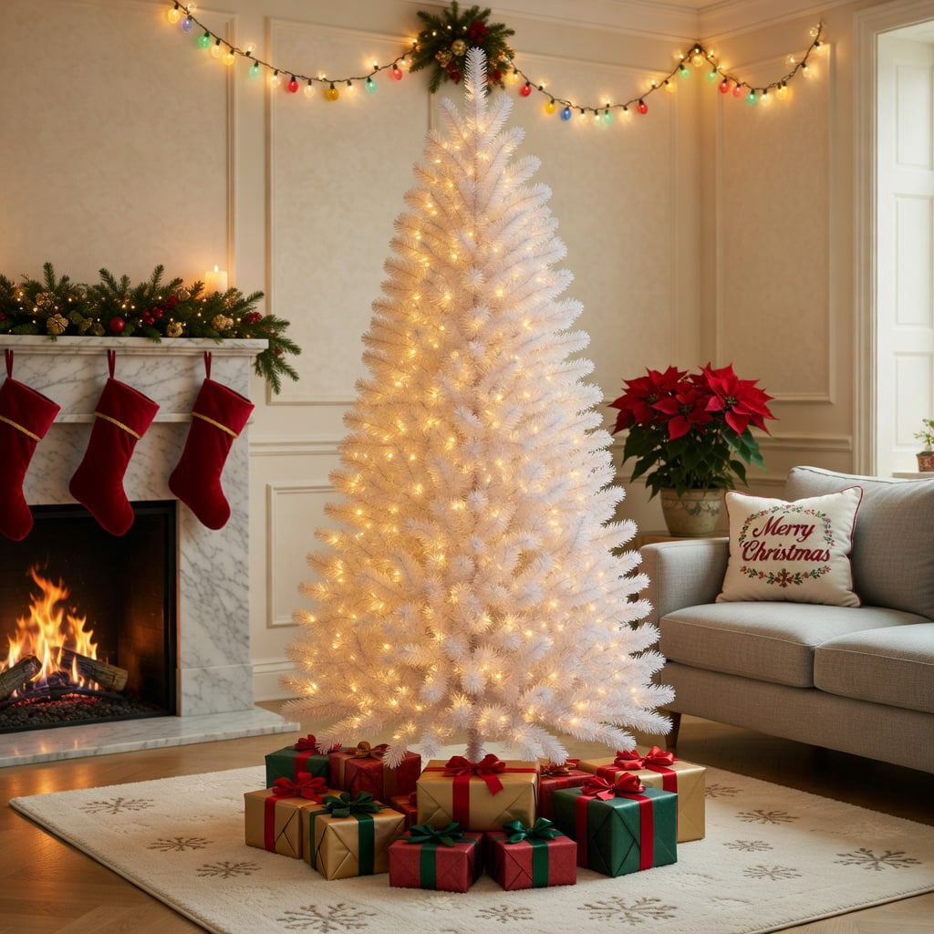 Resenkos 6-Ft Artificial Christmas Tree with Warm White LED Lighting - Silver