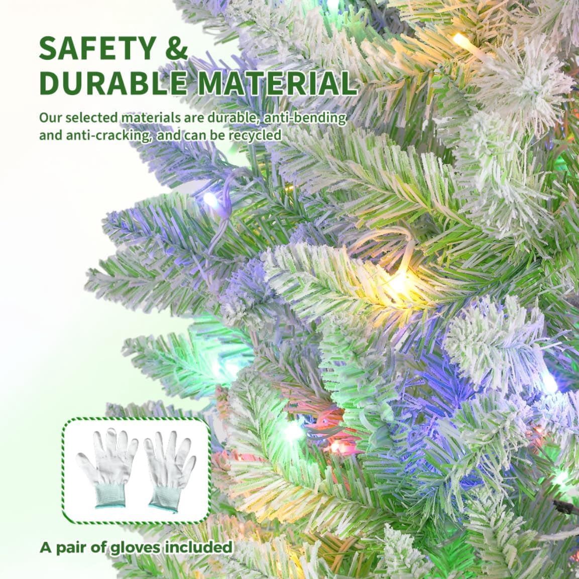 4.5/6/7.5/9 ft Flocked Pencil Christmas Tree with 100 Lights, Pre Lit Tall Skinny Christmas Tree with PVC Branch Tips, Premium Hinged Xmas Tree with Metal Base, Slim Artificial Christmas Tree