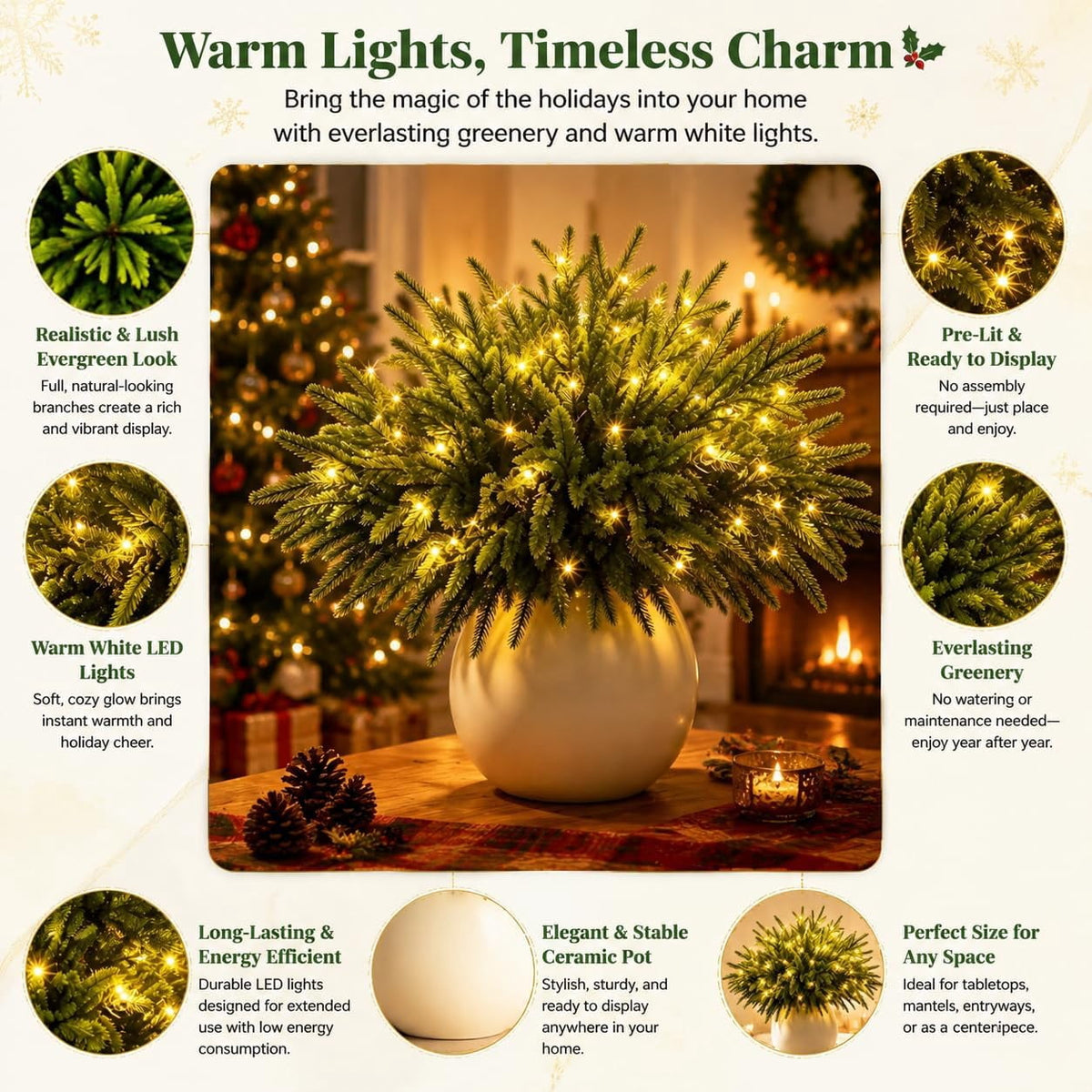 Clearance! Christmas Twinkling Enchanted Evergreen Pine Tree with Lights, Christmas Decoration. Gift (5 Pine)