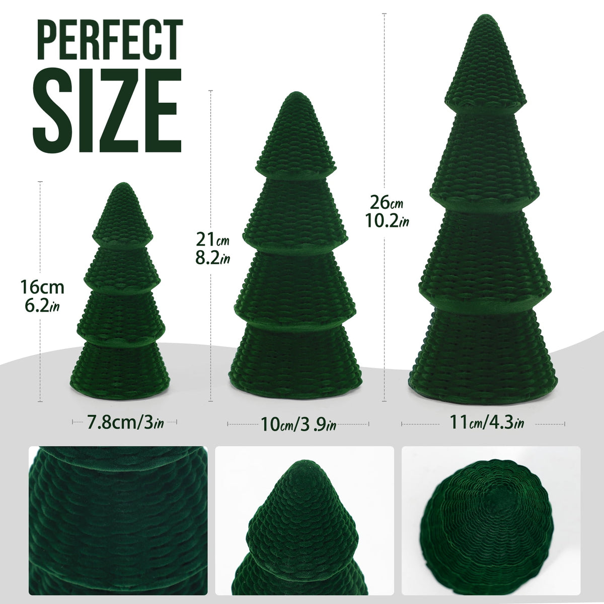 Ayieyill 3pcs Tabletop Christmas Tree Velvet Woven Resin Christmas Trees for Christmas Decor Indoor, Christmas Table Decor, Green