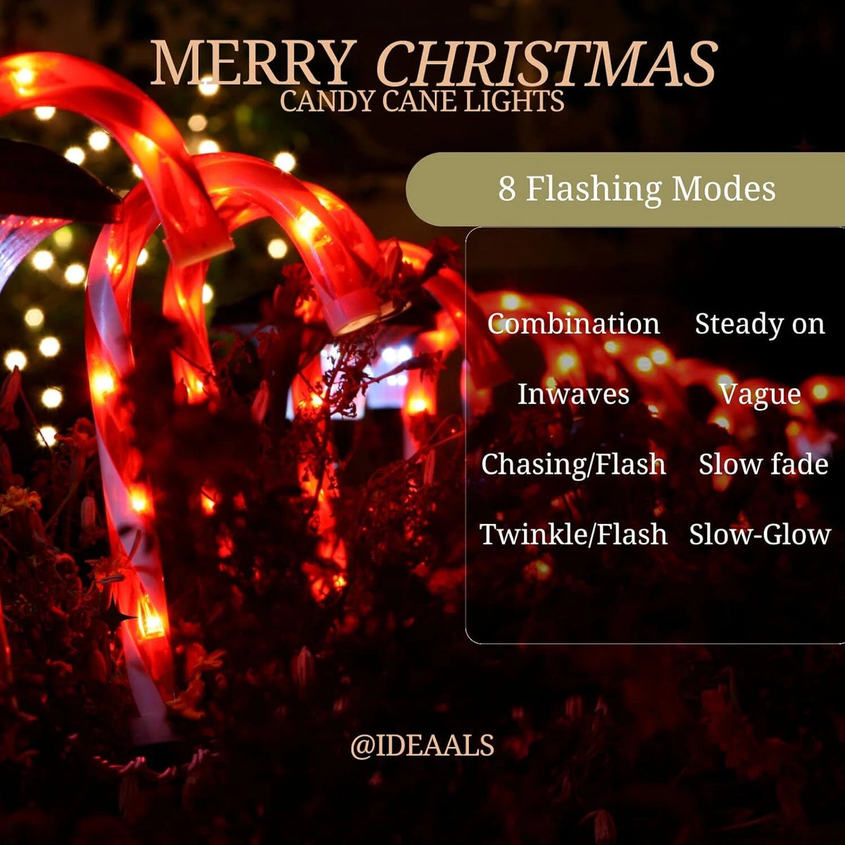24 Pack Solar Christmas Candy Cane Lights, IP65 Waterproof Pathway Markers with 8 Lighting Modes, Auto On/Off Solar Powered Outdoor Decor for Garden, Patio, Yard