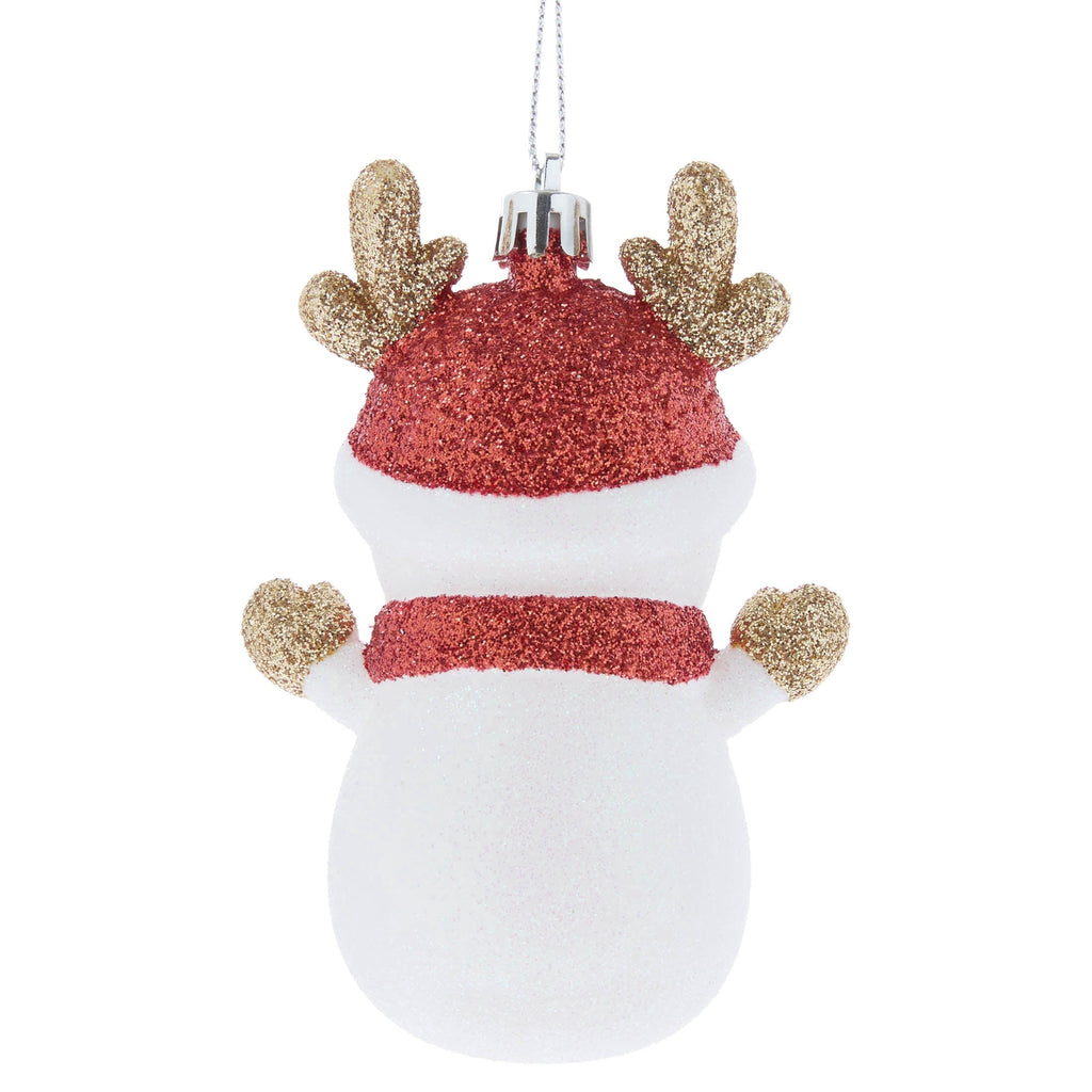 Red and White Glitter Snowman with Antlers Christmas Ornament, 4.3", by Holiday Time