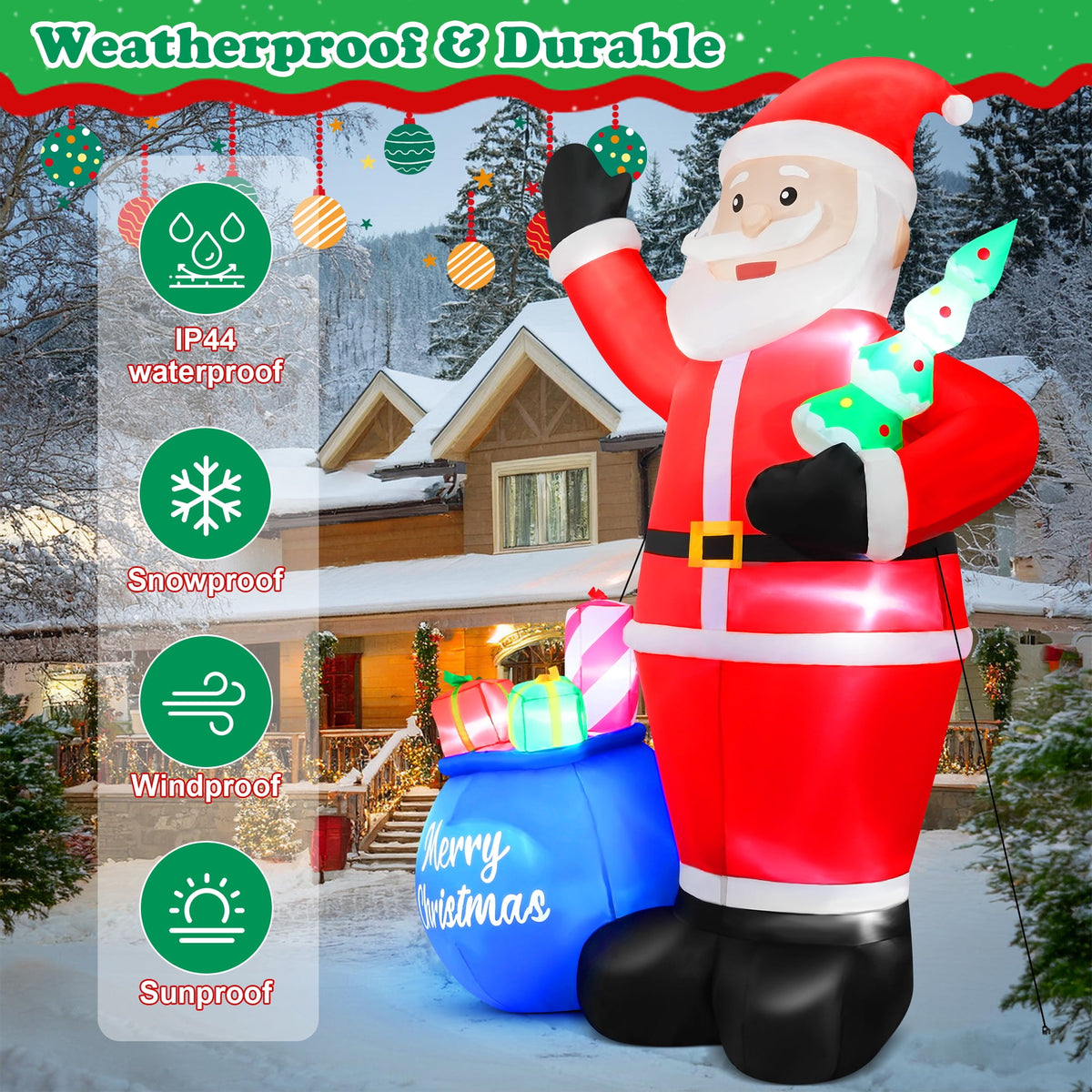 Yexmas 8FT Christmas Inflatable Santa Claus Outdoor Decorations,Blow Up Santa Claus with Gifts Bag, Built-in Brilliant LED Lights Xmas Inflatables Yard Decor