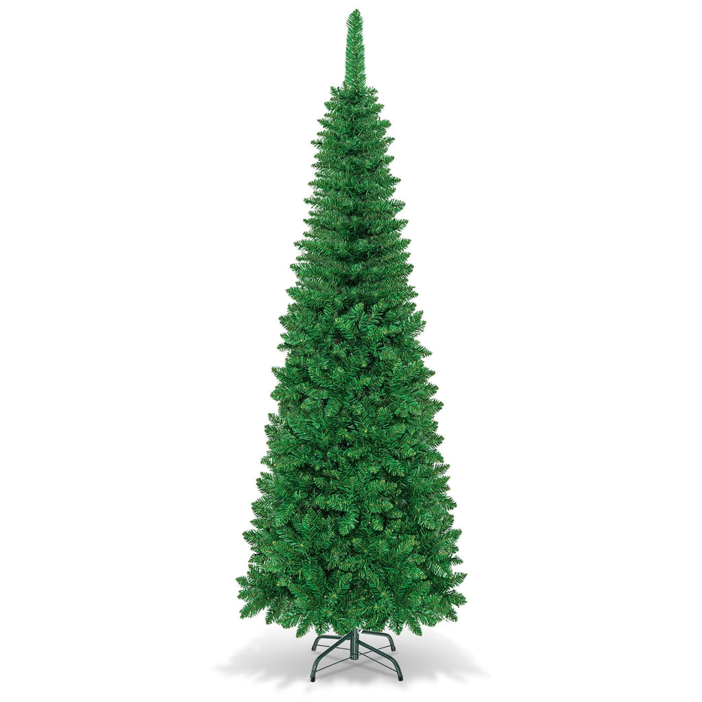 Topbuy 6.5ft Pencil Christmas Tree Pre-Lit Hinged Artificial Decoration w/ 250 Warm White Lights