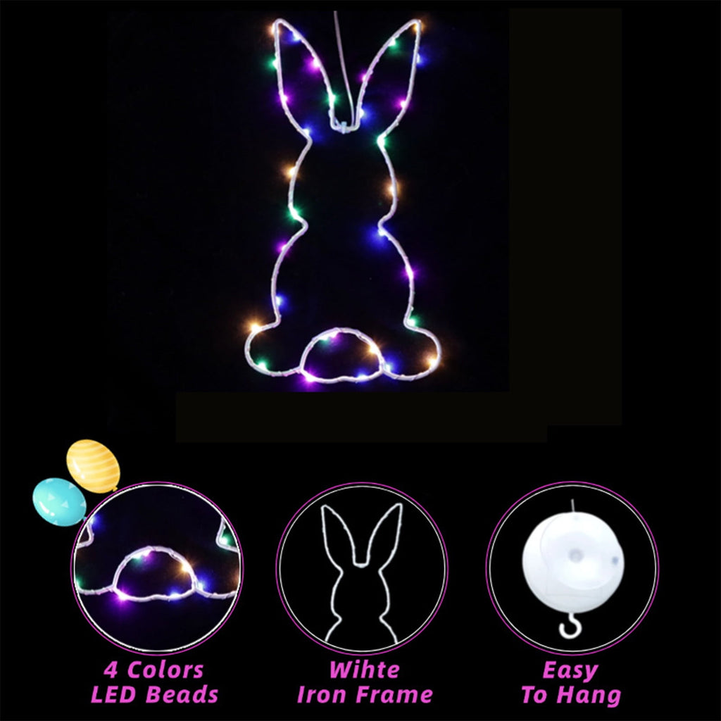 Easter Decorations - String Lights - Easter Tinted Window Lights Bunny Easter Eggs Indoor Decorations Easter Tinted Window Lights Decorative Suction Cups Battery Operated