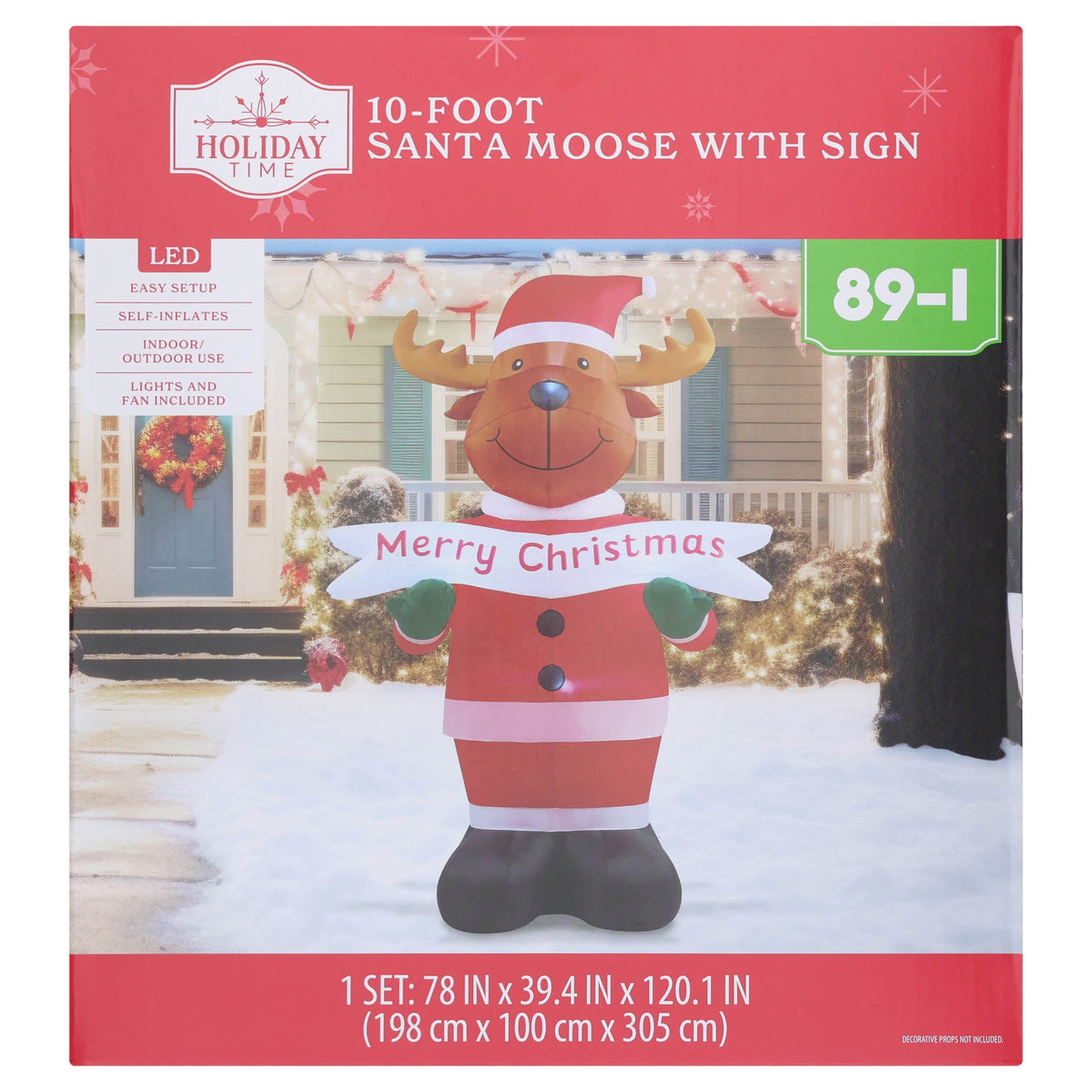 Multicolor Santa Moose with Sign Christmas Airblown Yard Inflatable, 10', by Holiday Time