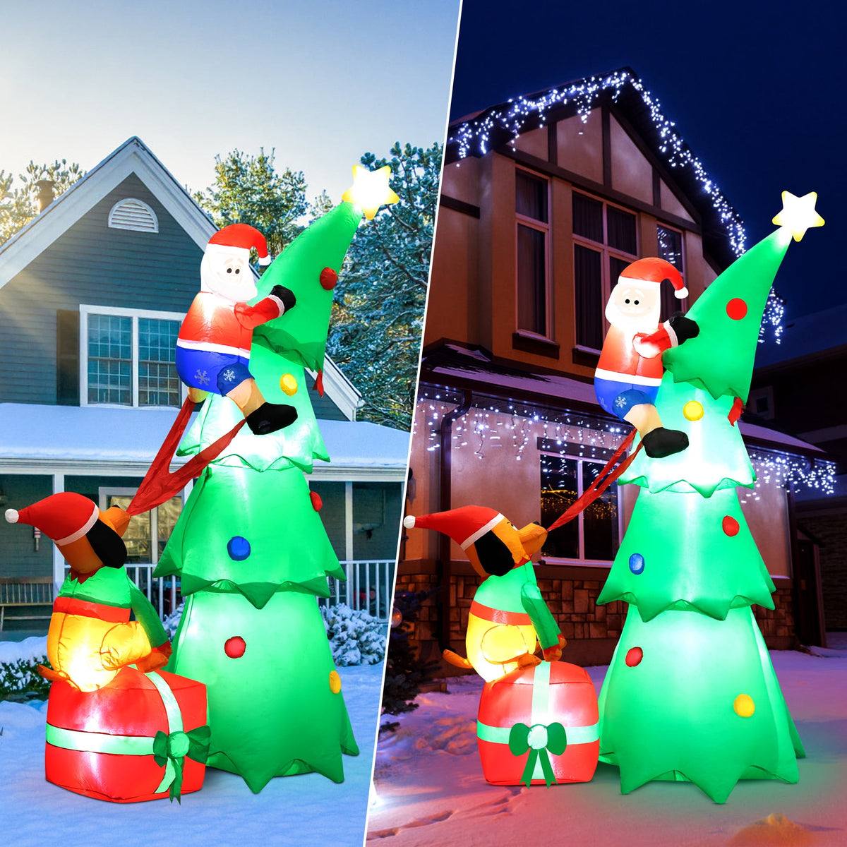 Yexmas 7.2FT Large Outdoor Inflatable Christmas Tree with Santa Claus and Dog,Built-in LED Lights,Fun Blow Up Xmas Decor Suitable for Yard,Garden,Lawn