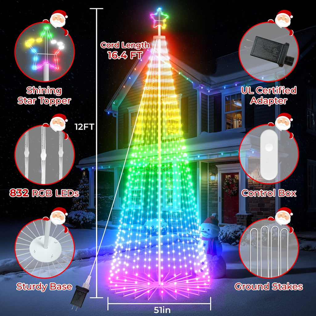 8FT 236 LED Christmas Cone Tree Smart Light with 58 Modes DIY Timer Remote Dimmable Artificial Christmas Tree for Porch Yard Patio Indoor Outdoor Xmas Holiday Decor