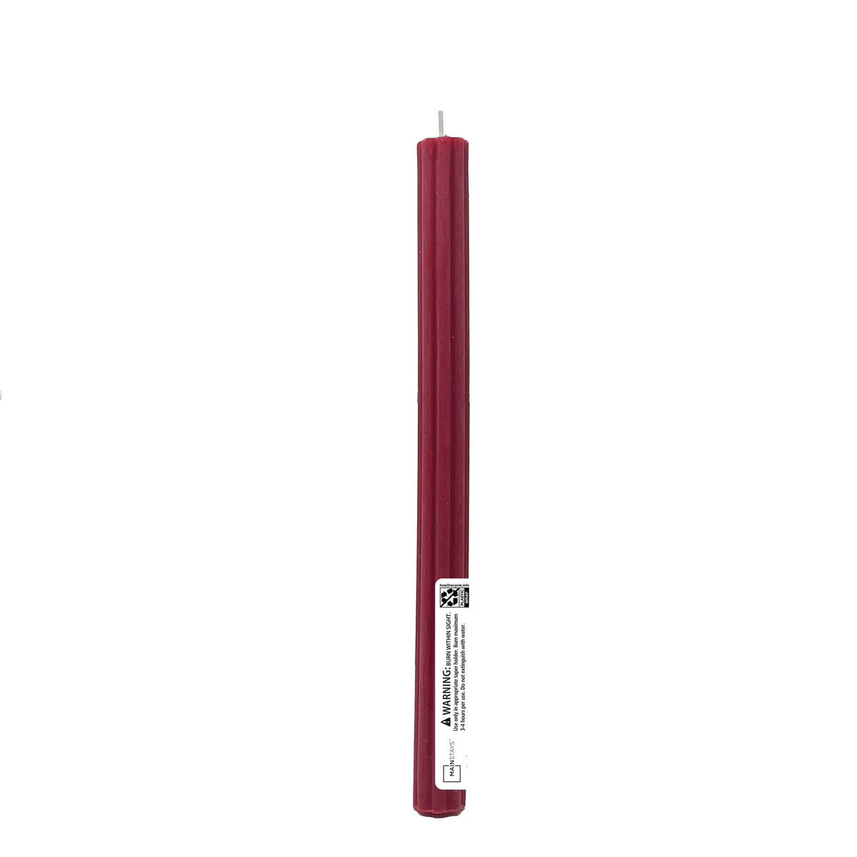 Mainstays Paraffin Wax 10 in Ribbed Taper Candle, Unscented, Red