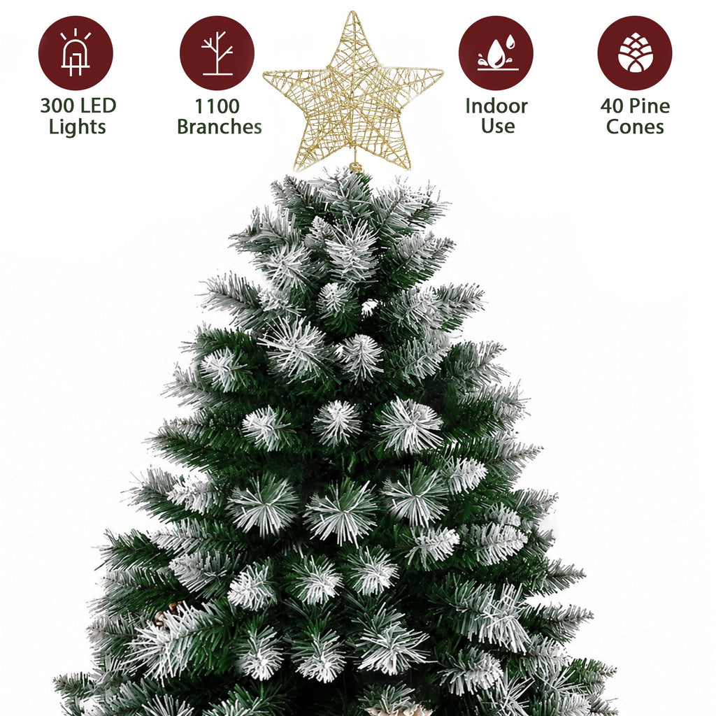 Yexmas 7.5ft Pre-Lit Christmas Tree with Tree Topper, 8 Modes LED Lights, Artificial Xmas Tree with Large Storage Bag