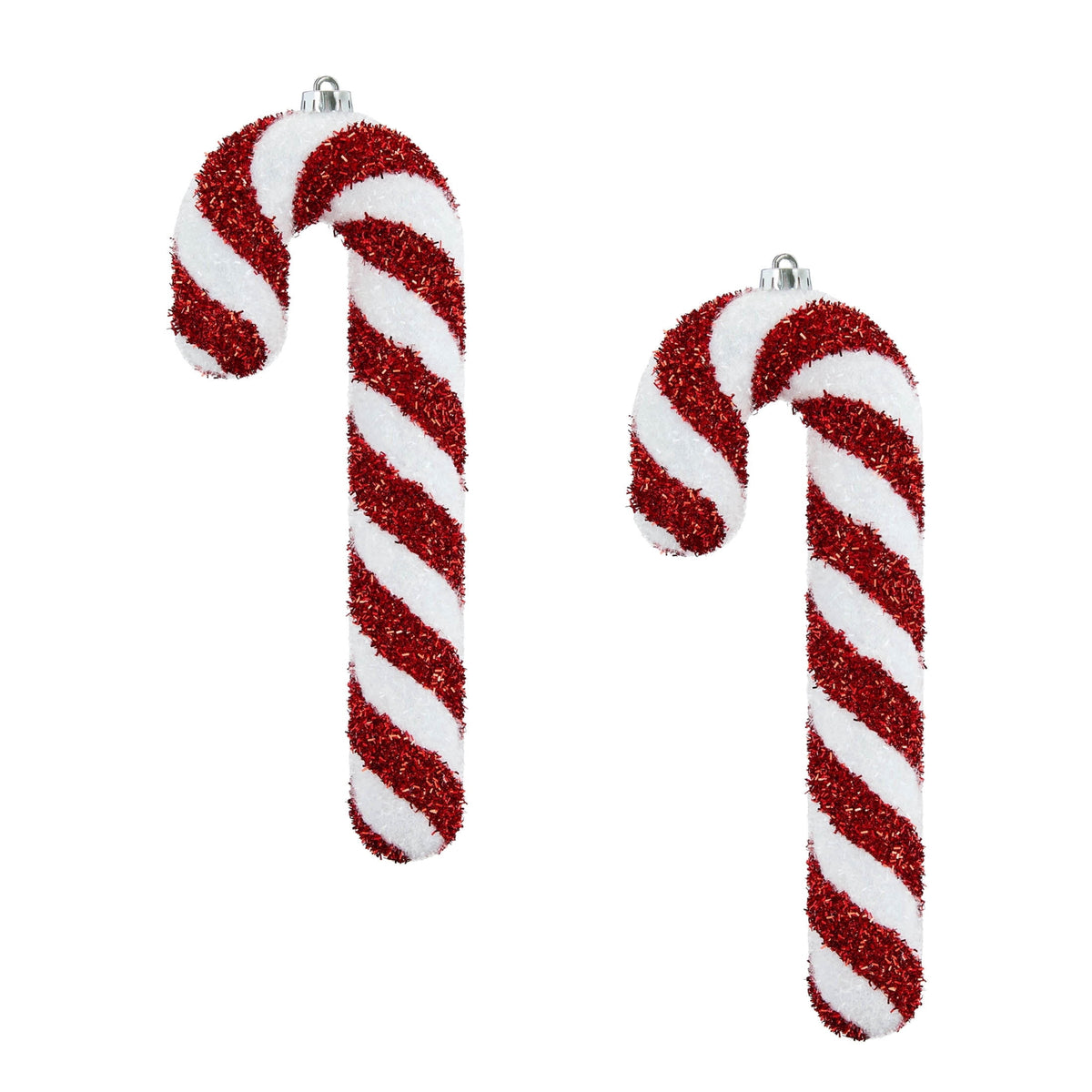 2-Count Red and White Jumbo Tinsel Candy Cane Shatterproof Christmas Ornaments, 14", by Holiday Time