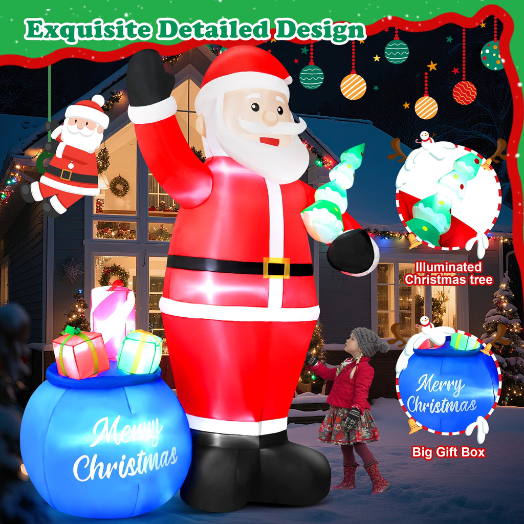 Yexmas 8FT Christmas Inflatable Santa Claus Outdoor Decorations,Blow Up Santa Claus with Gifts Bag, Built-in Brilliant LED Lights Xmas Inflatables Yard Decor