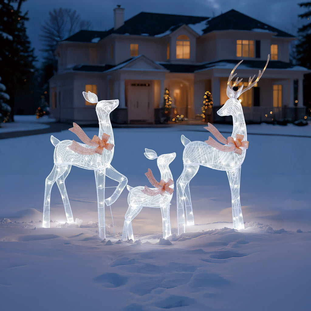 Indoor/Outdoor Light-Up Mesh 2D Deer Family Christmas Decoration with 120 LED Lights, Cool White, Set of 3, by Holiday Time