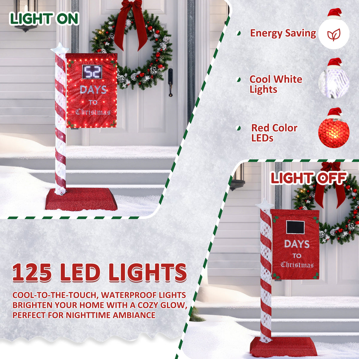 VEIKOUS 5ft Lighted Countdown to Christmas Sign W/125 LED Lights and Remote Control for Christmas Decoration