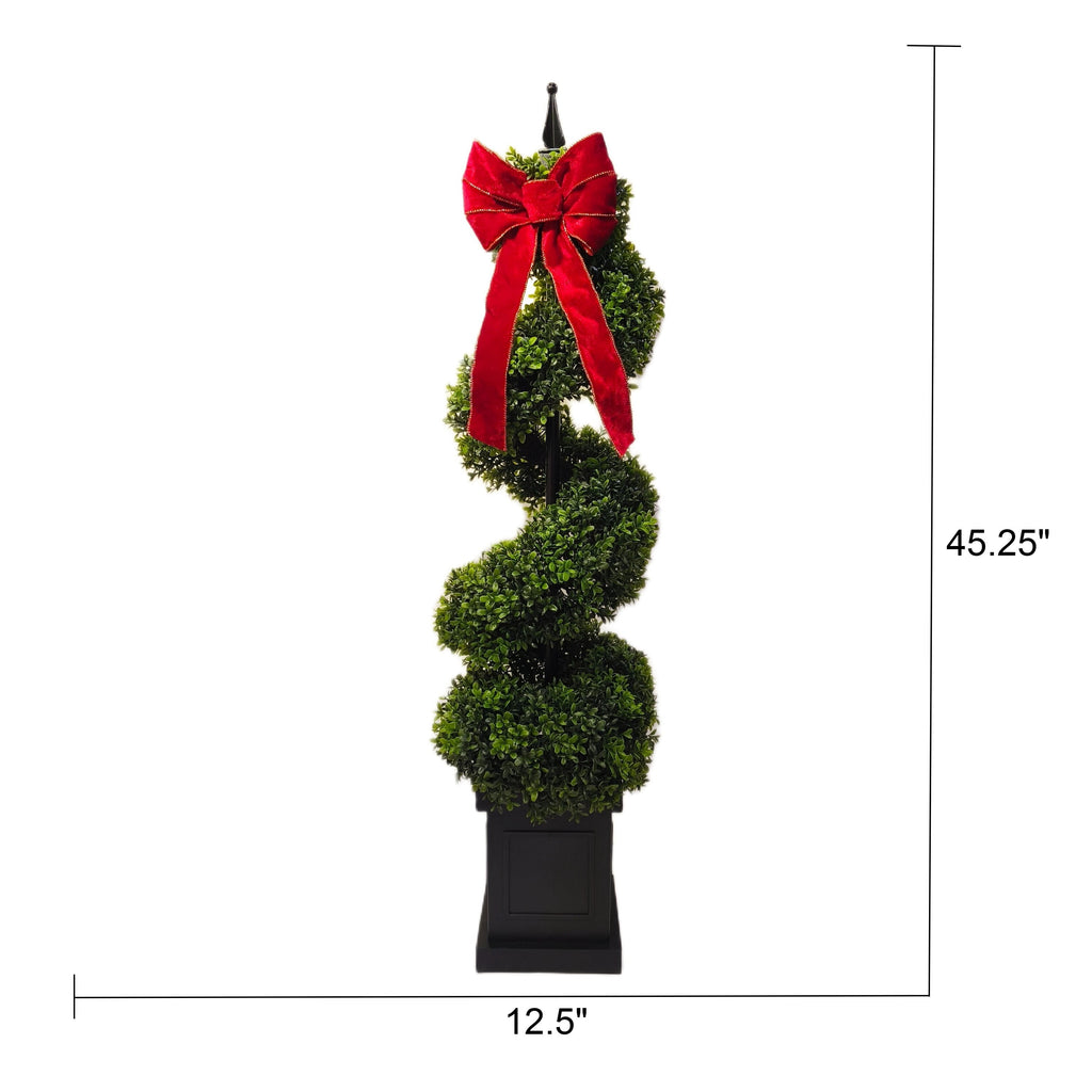 My Texas House Christmas Boxwood Swirl Topiary with Red Bow, 45",