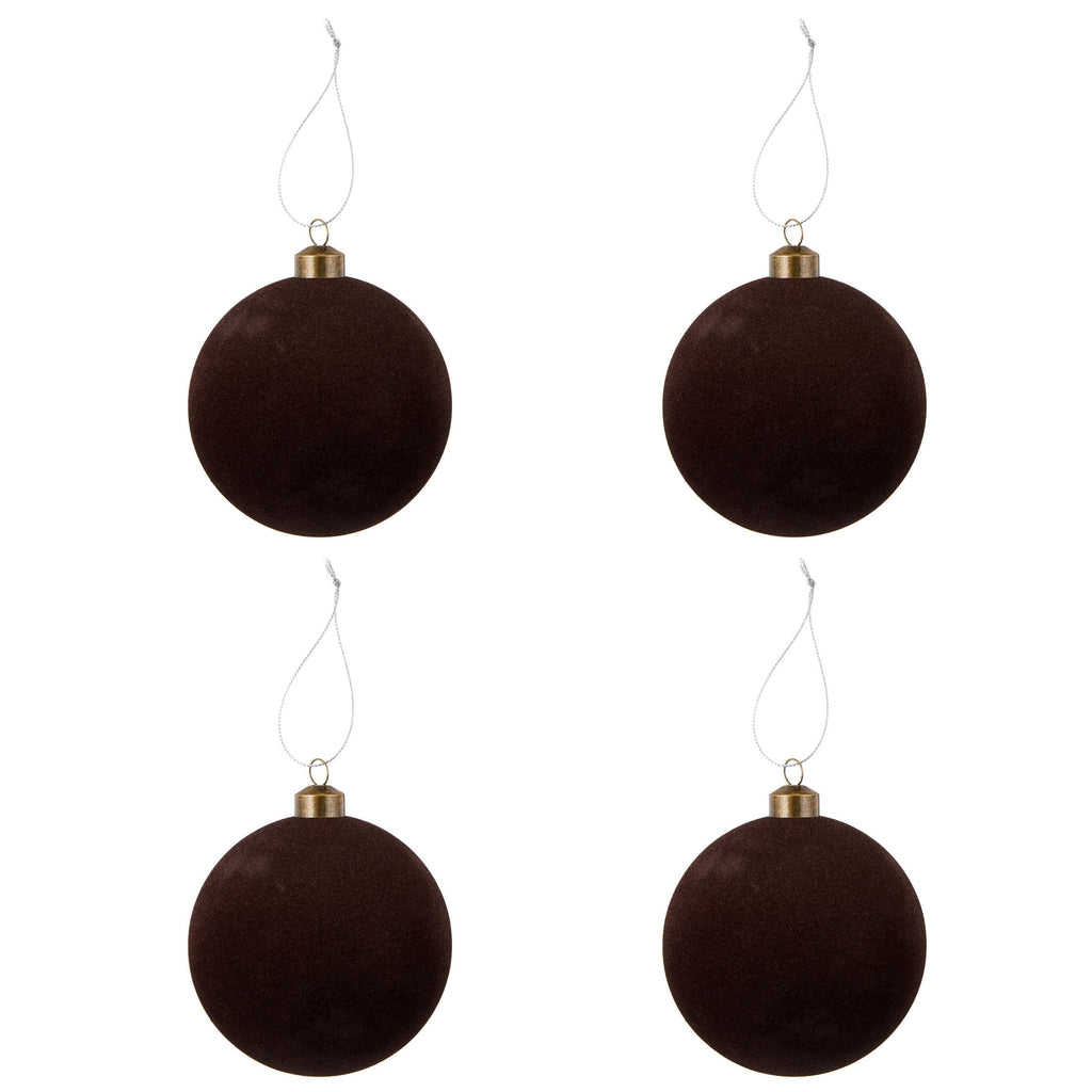 4-Count Dark Brown Velvet-Feel Ball Shatterproof Christmas Ornaments, 4.5", by Holiday Time
