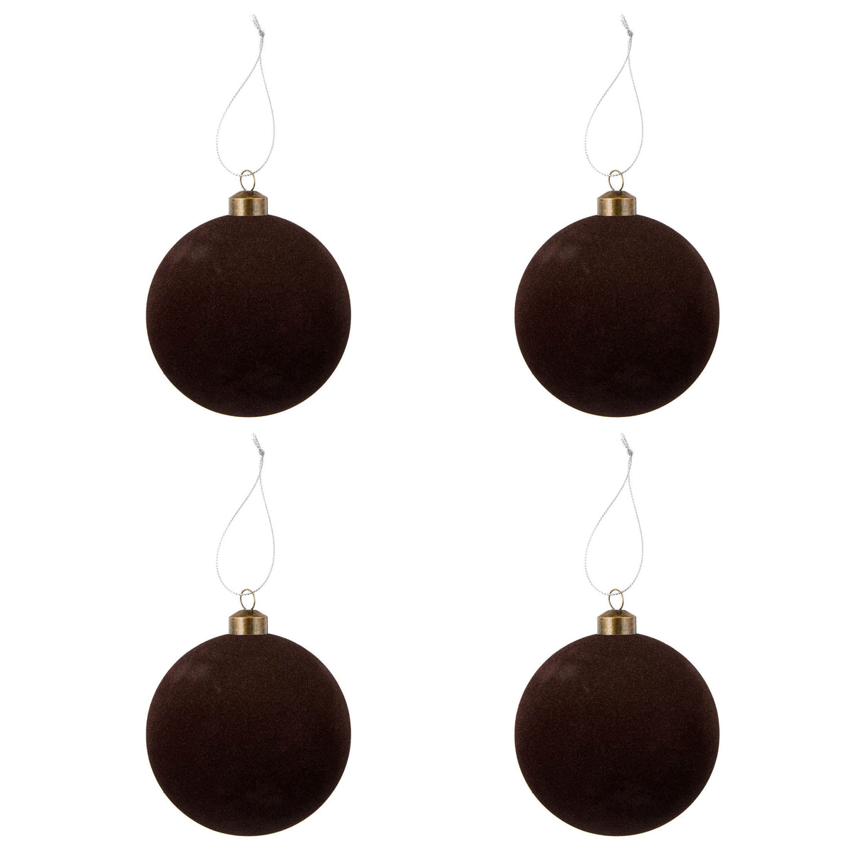 4-Count Dark Brown Velvet-Feel Ball Shatterproof Christmas Ornaments, 4.5", by Holiday Time