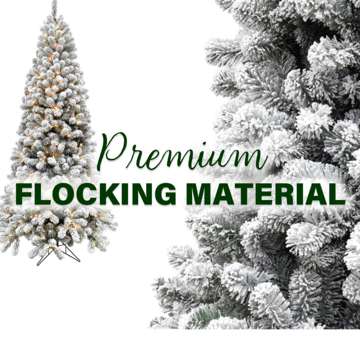 Fraser Hill Farm 9-Ft. Flocked Pine Valley Christmas Tree with Warm White LED String Lighting,