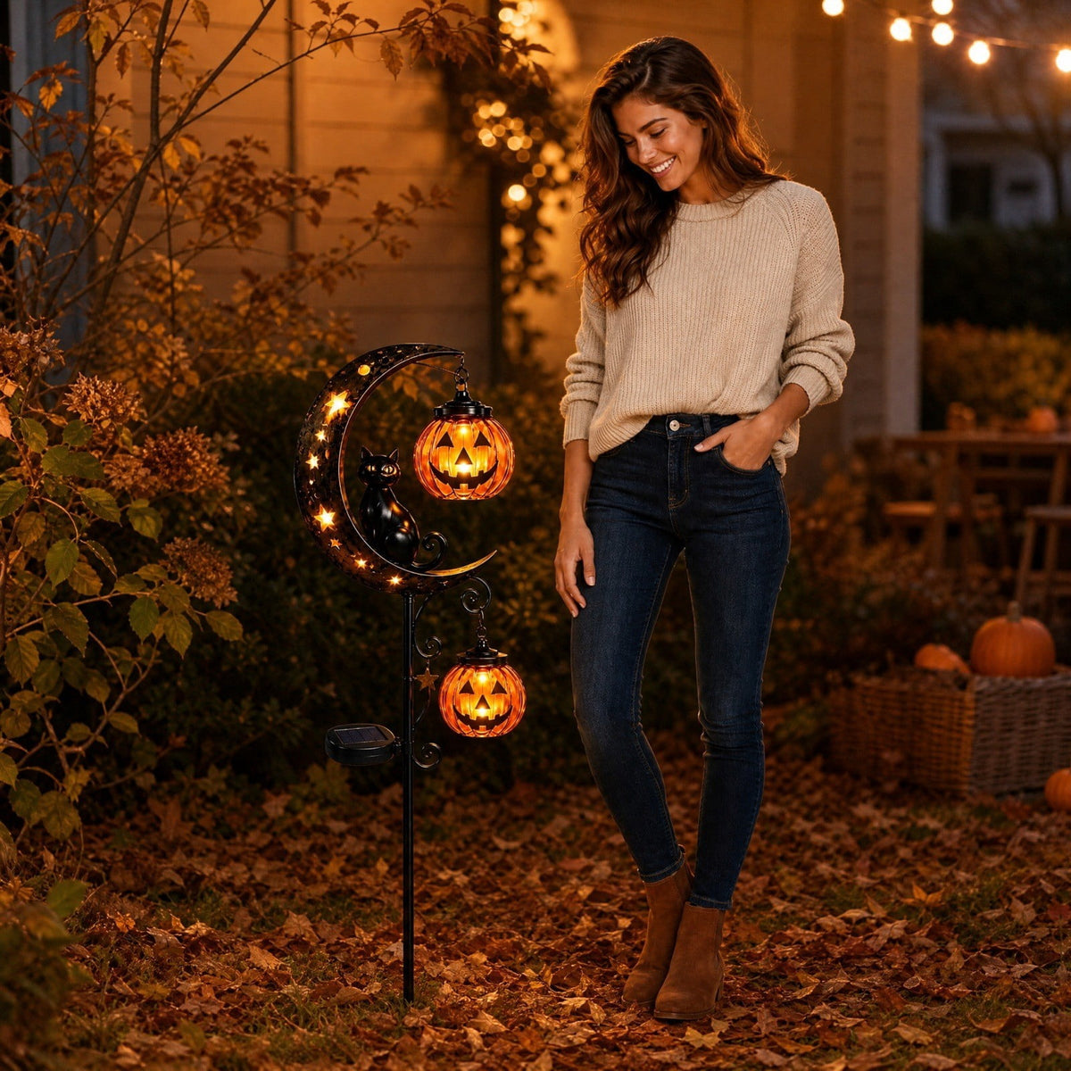 Stijggn Halloween Pumpkin Stake Solar Garden Lights, Waterproof Multi Branch Little Pumpkin Lantern Garden Stake Lights Outdoor Walkway Yard Garden Decoration