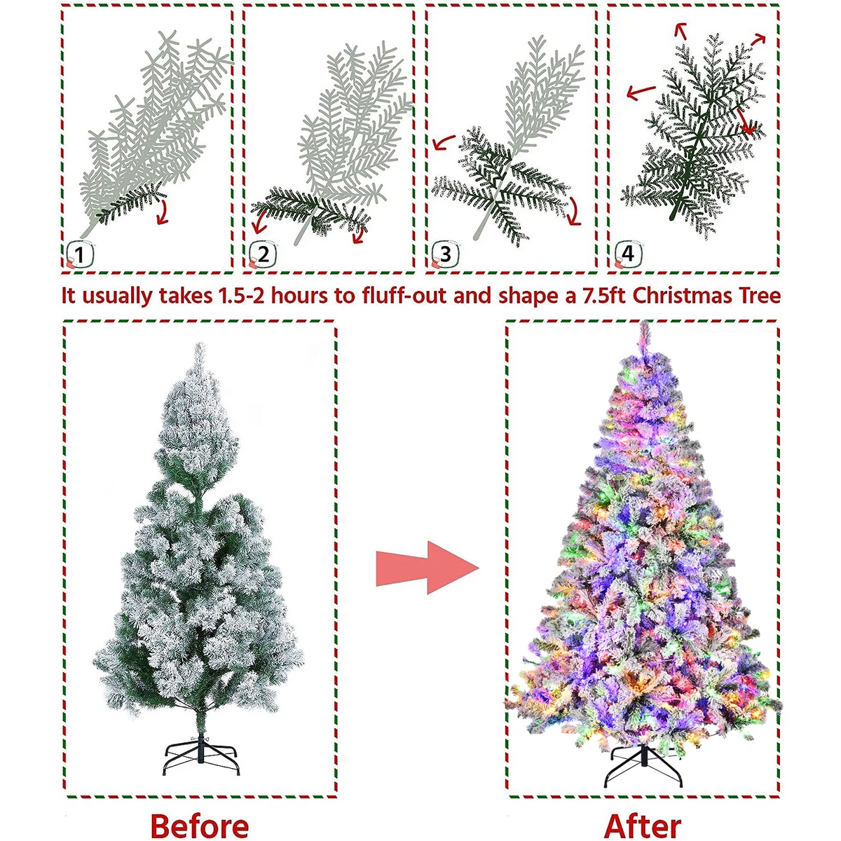 Vebreda 7.5ft Snow Flocked Hinged Artificial Christmas Tree Without Lights, Indoor White