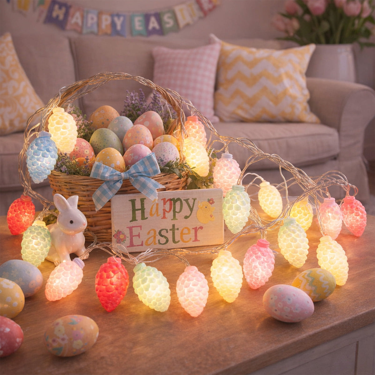 XGFHYJEH Easter Egg String Lights Easter Decor, 1.5M 10LED Easter Lights Colorful Battery Operated Fairy Lights for Indoor Home Holiday Party, Easter Light Decorative