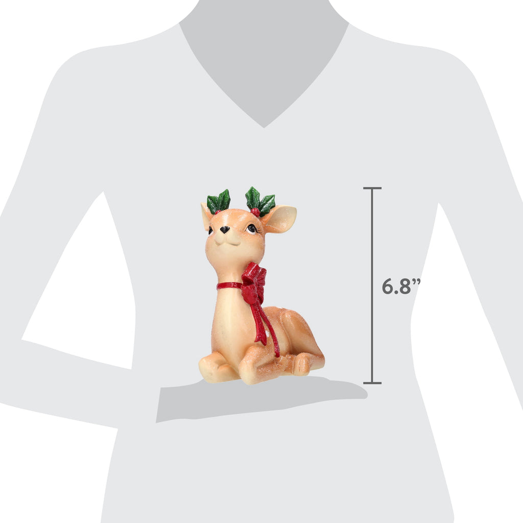 Sitting Deer with Bow Christmas Decoration, Multicolor, 6.8", by Holiday Time