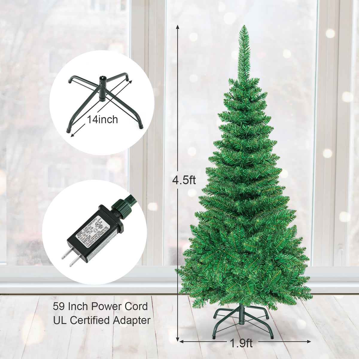 Topbuy 6.5ft Pencil Christmas Tree Pre-Lit Hinged Artificial Decoration w/ 250 Warm White Lights